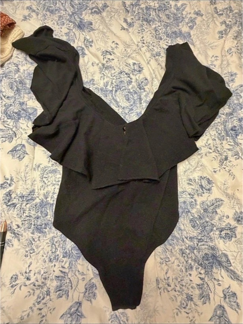 Free people Deep V Ruffle Bodysuit Black
